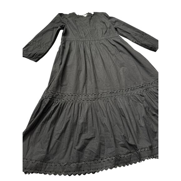 J. Crew Eyelet-Trim Black Midi Dress Cotton Poplin Size Medium - Picture 7 of 10